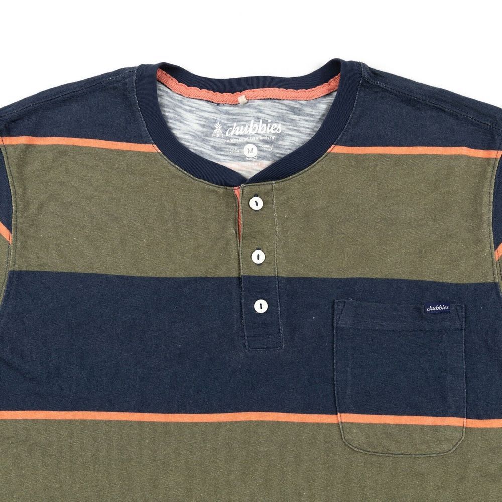 Chubbies Men's Medium‎ Striped Short Sleeve 3-Button Henley Shirt Beach Casual